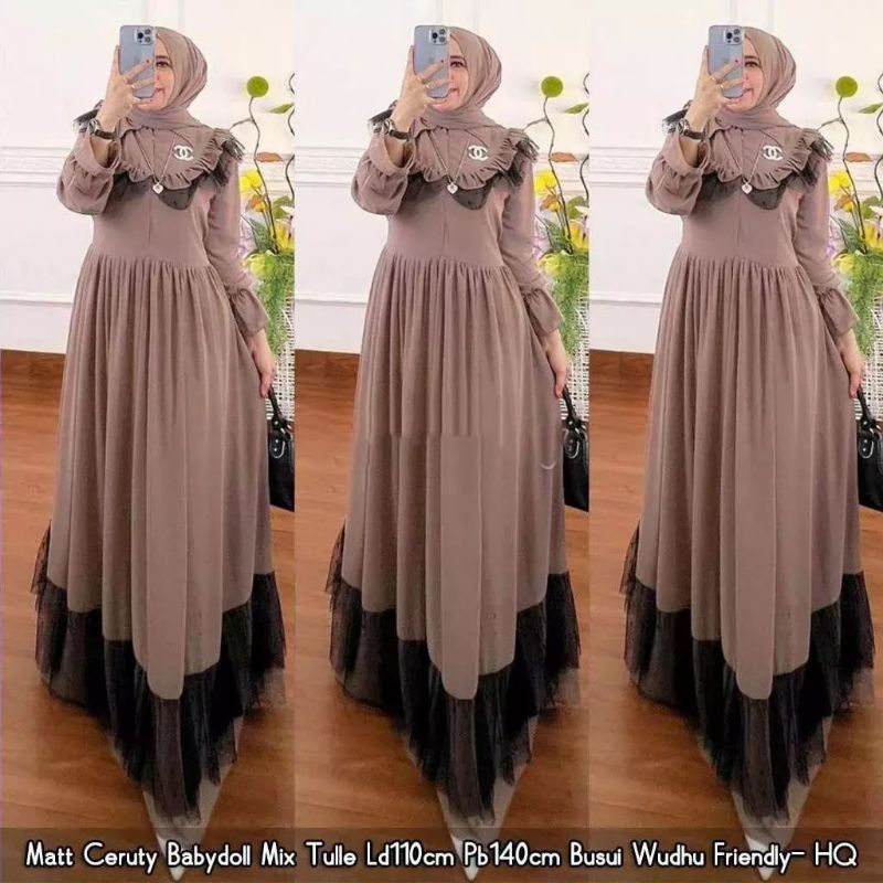 DRESS CERUTY BABYDOLL BUSUI MIX TILE/RAYA MAXY FULL FURRING/GAMIS WANITA MUSLIM TERBARU/NABILA DRESS MAXY/FAR MOSLEMSTORE