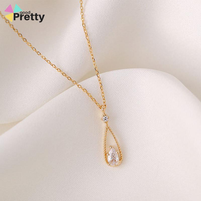 Fashion Indah Water Drop Zircon Kalung Wanita Sederhana Temperamen Rantai Klavikula - PD