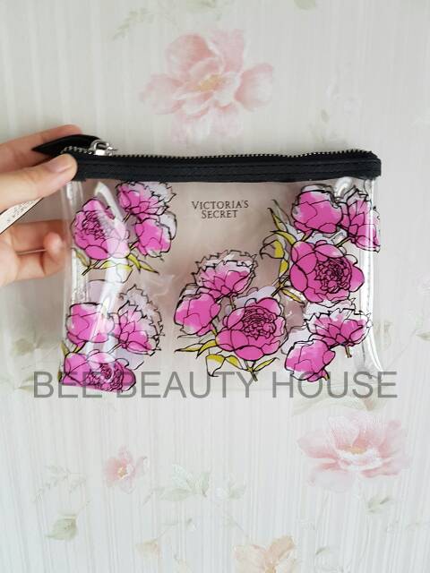 Tas kosmetik makeup pouch Victoria secret transparan Flowery