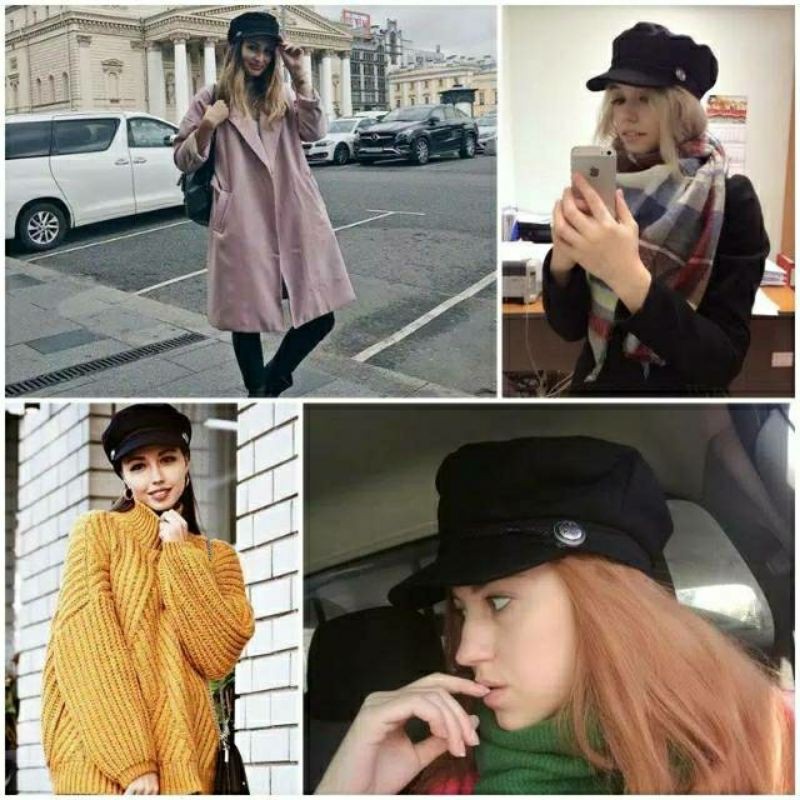 Topi Korea Wanita Fashion Police Hiasan Renda