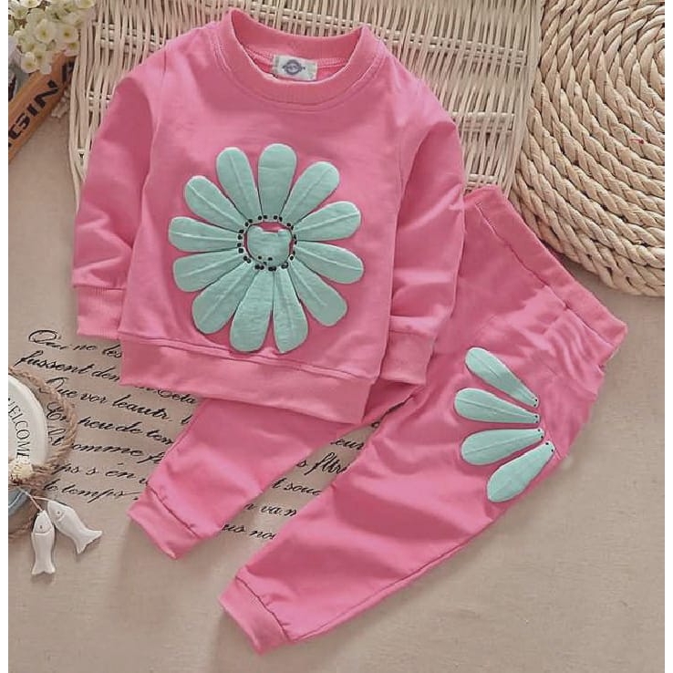 Zahra Setelan Anak Perempuan Sun Flower Bahan Fleece | Pakaian Anak Kekinian Umur 1 - 6 Tahun