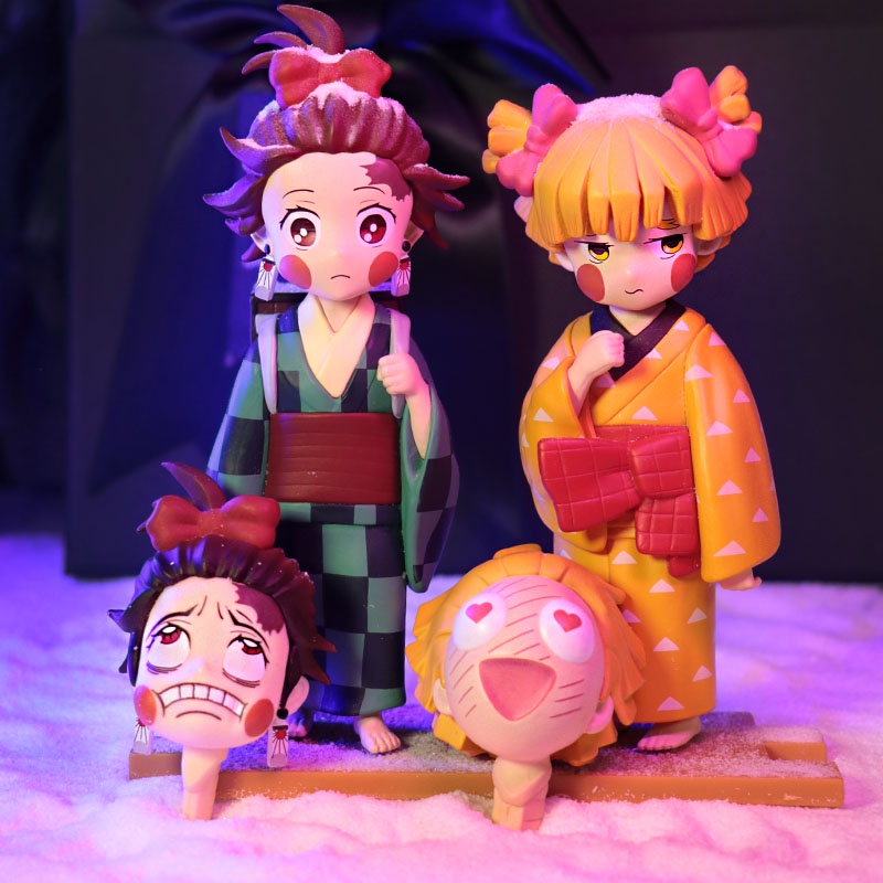 Mainan Action Figure Demon Slayer Brothel Chapter Tanjiro Kimetsu No Yaiba Agatsuma Zenitsu Uzui Tengen Bahan PVC Ukuran 13cm
