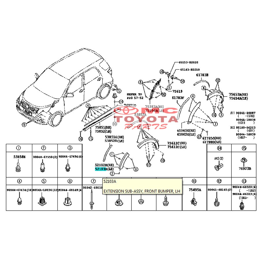 Moulding Extension Bumper Depan Kiri Rush Terios New 52113-BZ100