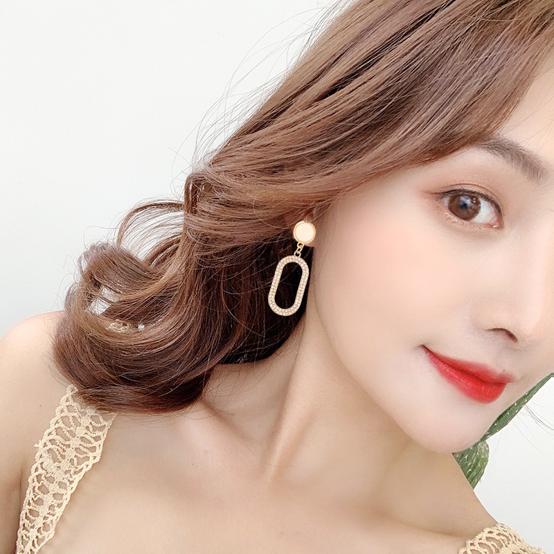 Sterling silver jarum Korea online influencer halus wanita berlian oval eye-catching besar anting-an