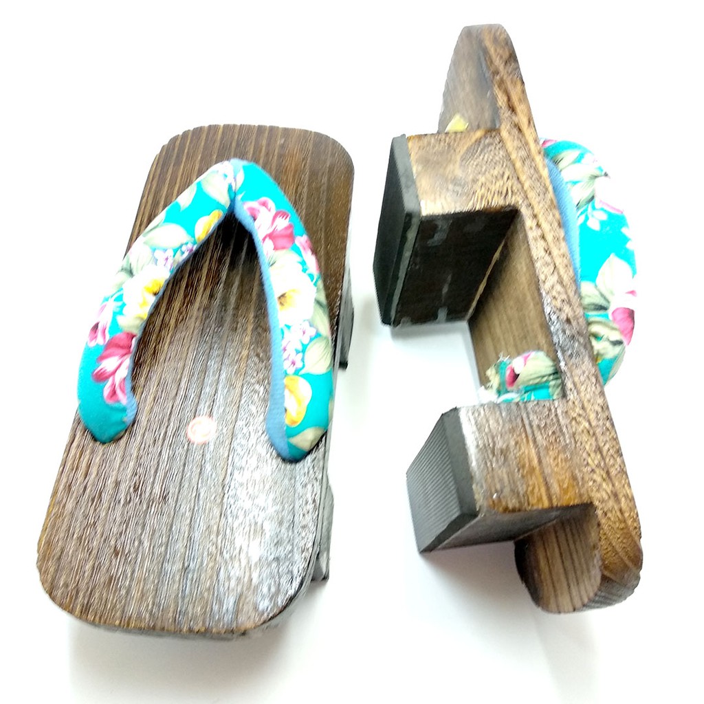 Geta Two Teeth Coklat (Tradisional) : Turquoise Flower Strap