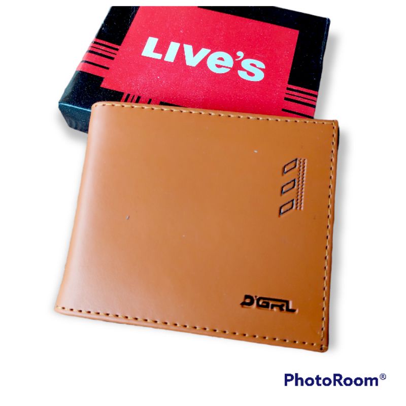 Dapat Box - Dompet Pria Kulit Sintetis Lipat Brown Simple Pendek Murah