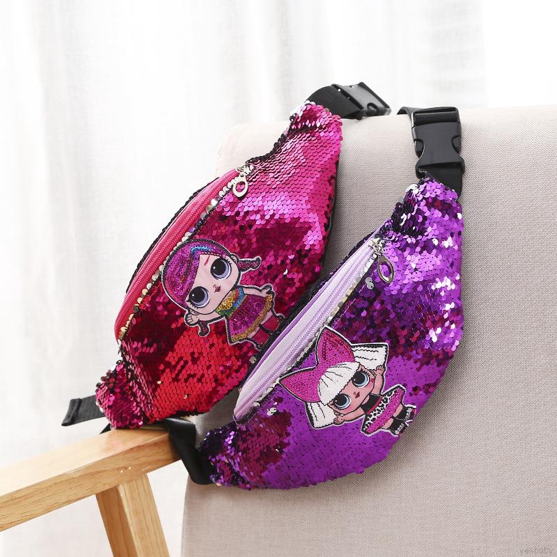 Tas Selempang Dada Bahan Sequin Motif Print Kartun untuk