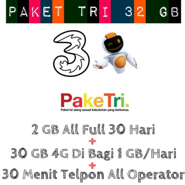 Paket Kuota Tri 32 Gb Masa Aktif 30 Hari Murah Shopee Indonesia