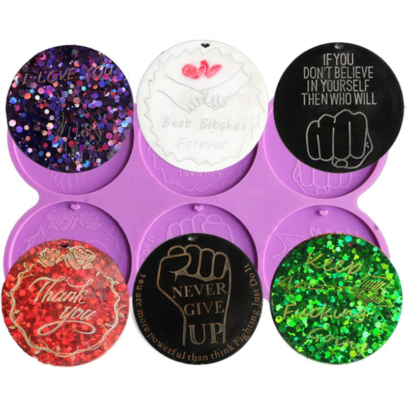 Glitter Motivational Keychain Resin Mold Round Inspirational Words Charms Keyring Resin Mold Jewelry Crafts