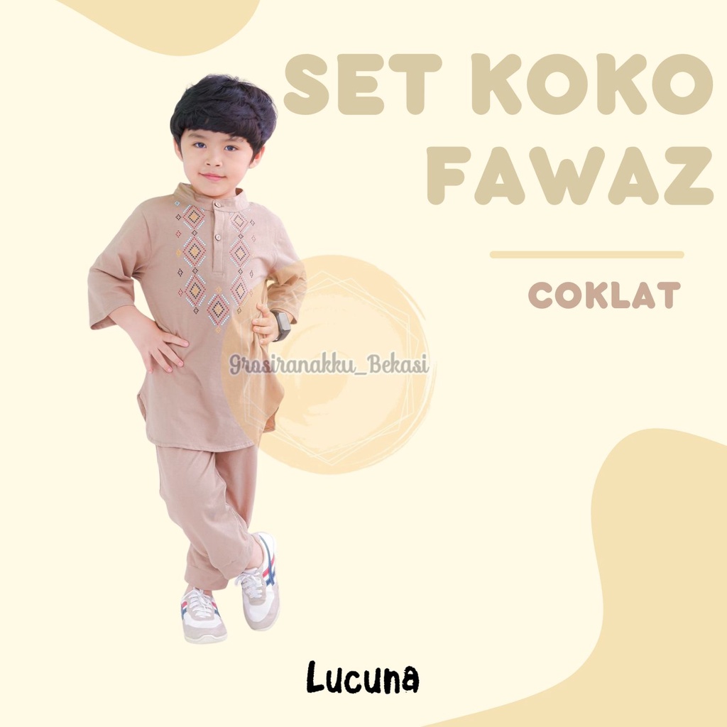 Setelan Koko Anak Fawaz Lucuna Warna Coklat Size 1-5 Thn