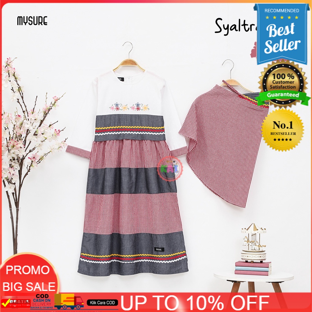 BAJU GAMIS TERBARU 2021/ BAJU MYSURE / SERAGAMANMysure Gamis Anak Perempuan Set Hijab Syaltra Kids K