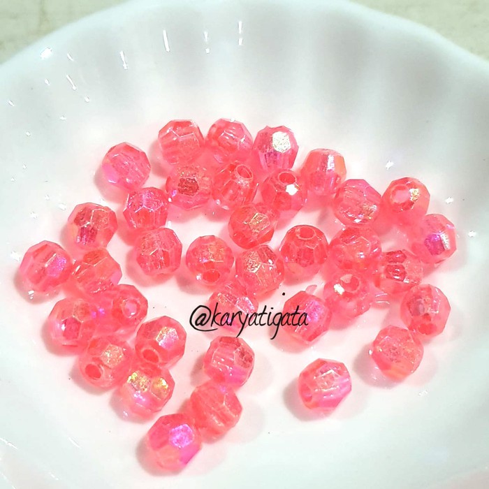 Mote Manik 8 mm Segi - Pink Salmon Pelangi (isi +/- 45 pcs)