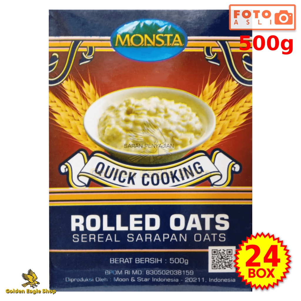 

[ISi 24 Box] Monsta Quick Cooking Rolled Oats Sereal Sarapan Oats (24 Box x 500 gr) 500 gr
