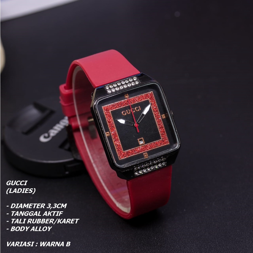 JAM TANGAN WANITA FASHION TALI RUBBER BODY SEGI TANGGAL AKTIF