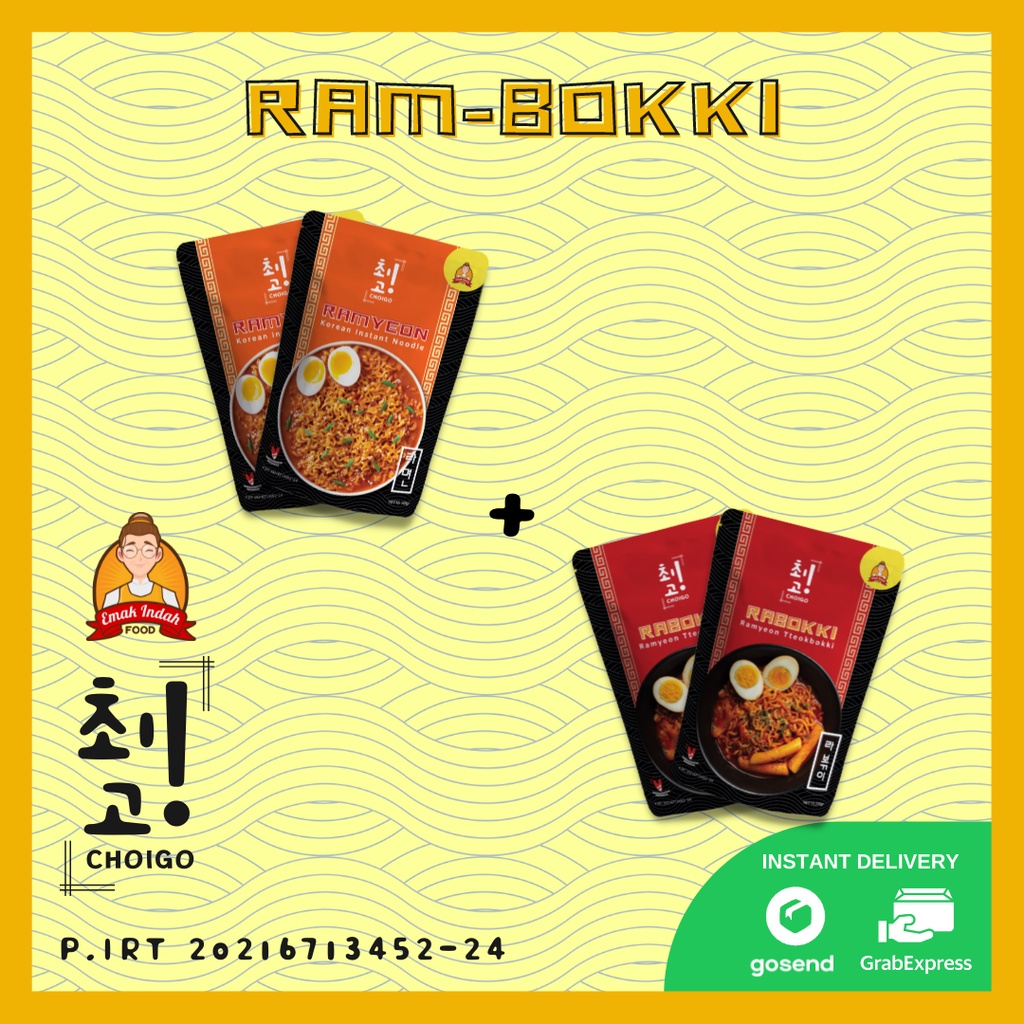 COMBO CHOIGO! 2PCS RAMYEON + 2PCS RABOKKI - RAMYEON/RAMEN KOREA INSTAN / RABOKKI CHOIGO / RABOKKI CHOIGO KOREA INSTAN - CHOIGO EMAK INDAH FOOD