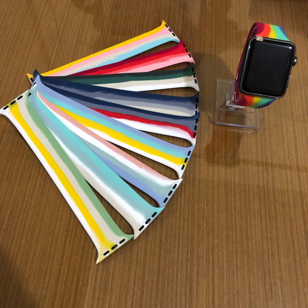 Strap Apple Watch Rubber Solo Loop Rainbow Elastis Sport Band iWatch Strap Series 1 2 3 4 5 6 SE s7 s8 ultra