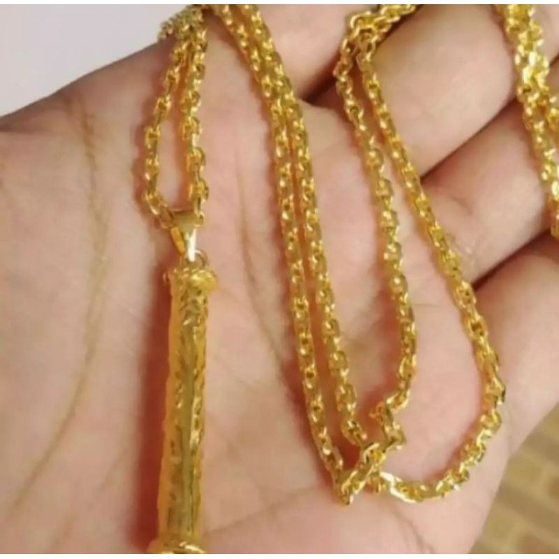 kalung perhiasan wanita pria dengan leontin bambu berlapis emas 24k