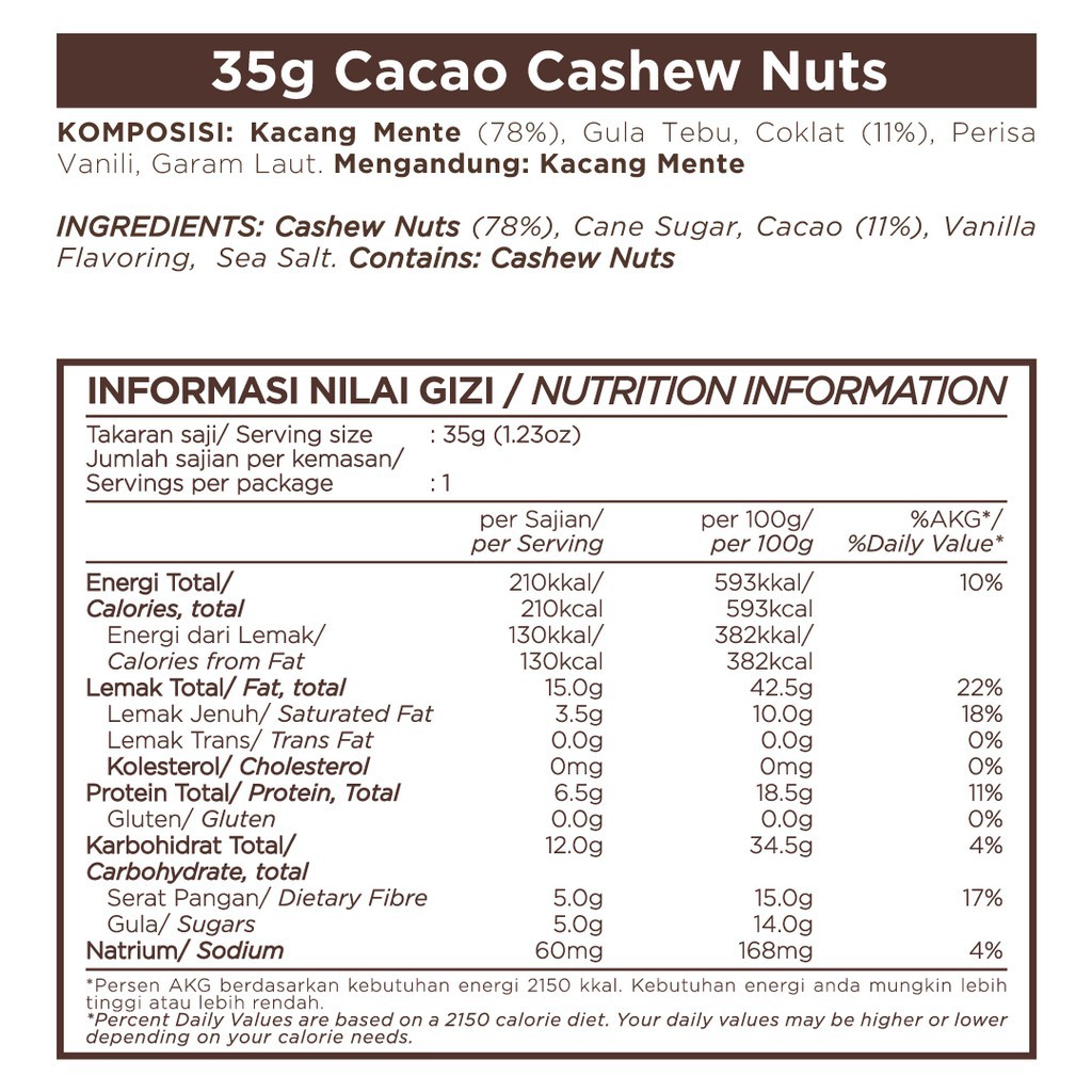 CASHEWS/KACANG METE MEDE - CACAO 35 GR - EAST BALI CASHEWS (YAVA)