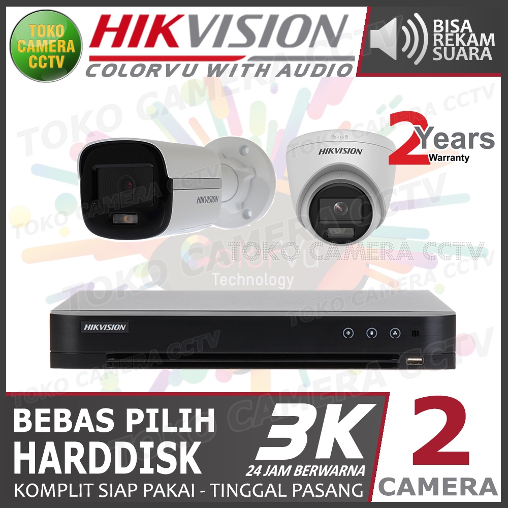 PAKET CCTV HIKVISION 5MP 3K COLORVU AUDIO 4 CHANNEL 2 KAMERA