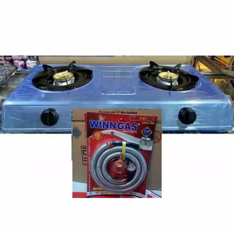 Kompor Gas 2 Tungku +  PAKET Selang Regulator Stainless Stell  SNI