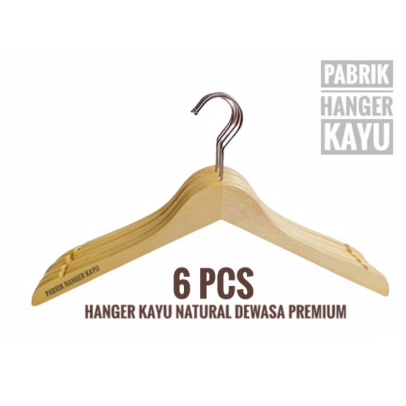 HANGER BAJU KAYU NATURAL DEWASA 6PCS