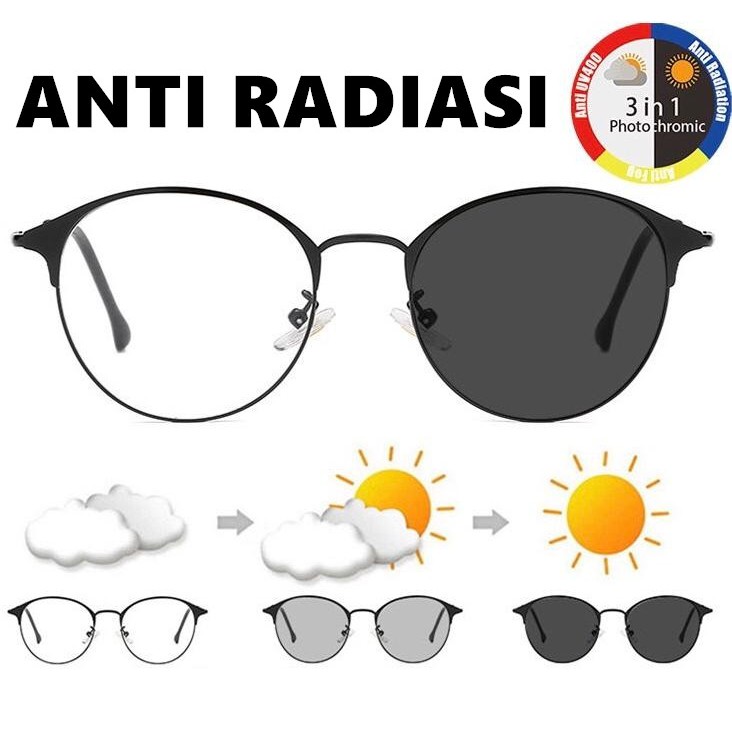ACC-01 Kacamata Photocromic Anti Radiasi Wanita Pria Gaya Bluecromic Potocromic Fotocromic Korea