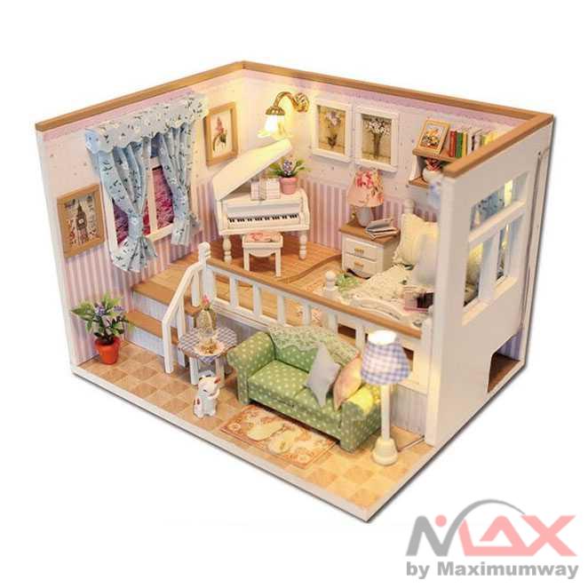 Merakit Rumah boneka bisa untuk pajangan cantik, Sylvanian Cute Room Miniatur Rumah Boneka 3D DIY 1:24 Cover - M026 Doub K Furniture Toy miniature bedroom Wood DIY Dolls House Pretend Play toys for girls kids Household dollhouse