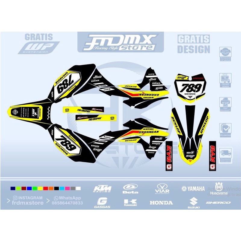Decal Custome Bebas design Klx Gordon Hitam kuning putih merah Dll