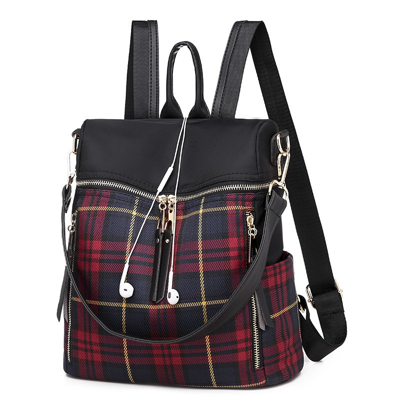 TB-45 tas ransel backpack wanita import korea jepang rainproof plaid besar sekolah kampus