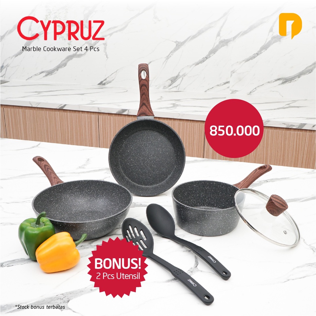 Panci Set Cypruz Marble Set Of 4 Bonus 2 Spatula Dusdusan