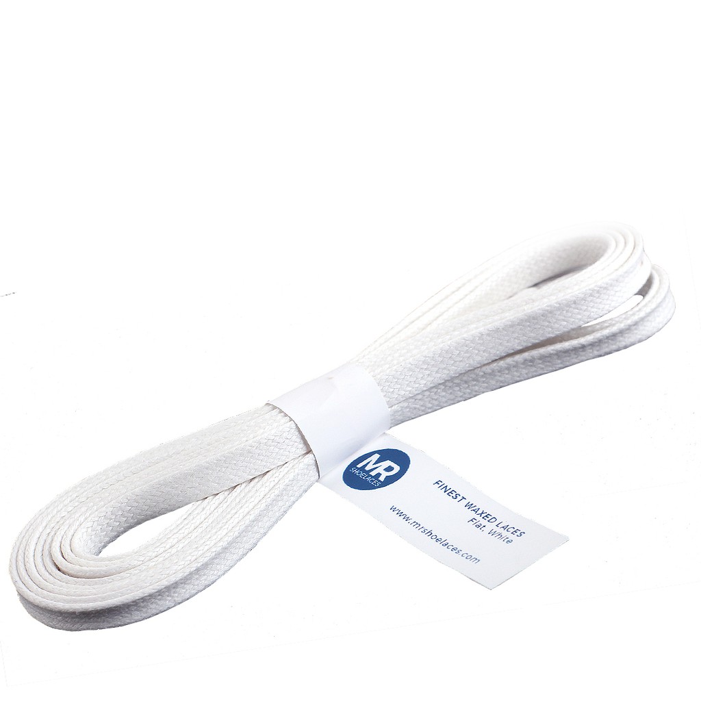 MR Shoelaces FT20 White (Putih) - Tali Sepatu Lilin Gepeng FLAT 6-7mm 90cm 100cm 120cm 150cm 200cm