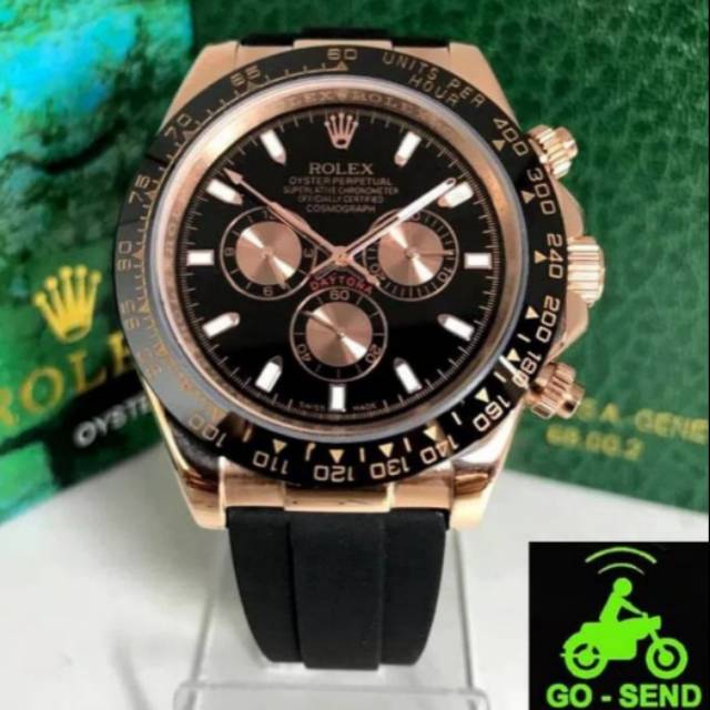 Jam Pria Rolex Daytona RoseGold Rubber Ceramic Automatic Clone