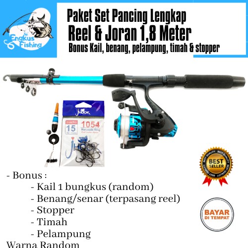 Set Pancing Lengkap Reel Audrey 5 Bearing &amp; Joran 1,8 Meter Bonus &amp; Murah - Engkus Fishing