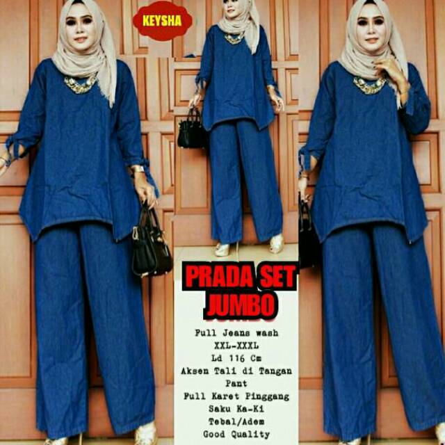 Prada Set Jumbo Setelan Kulot Jeans Jumbo