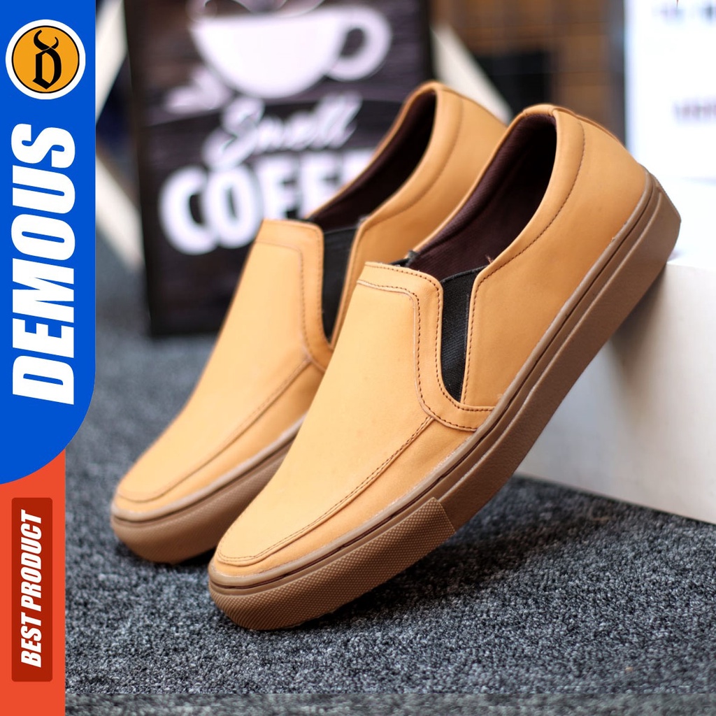 DEMOUS Videl - Sepatu Slip On Casual Pria Kulit Asli