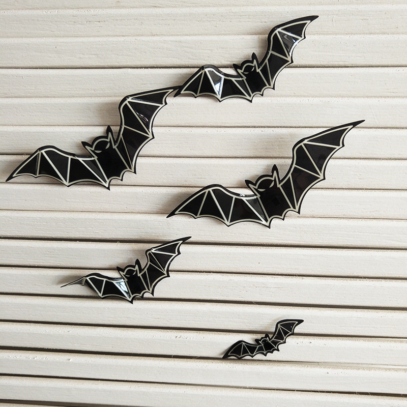 12pcs / Set Stiker Dinding / Jendela Desain Kelelawar Glow in the Dark Untuk Dekorasi Halloween