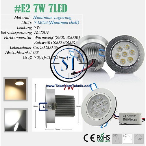 LAMPU SOROT LED WHITE/WARM WHITE 7 WATT DOWNLIGHT BOHLAM 7 Mata Lampu Plafon Rumah Gedung Apartement