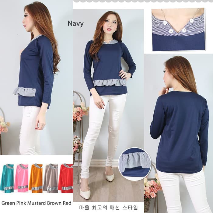 TRENDY  Pakaian atasan ibu wanita blouse set Baju Atasan Wanita Murah 4 Kancing Leher A0292 spesia