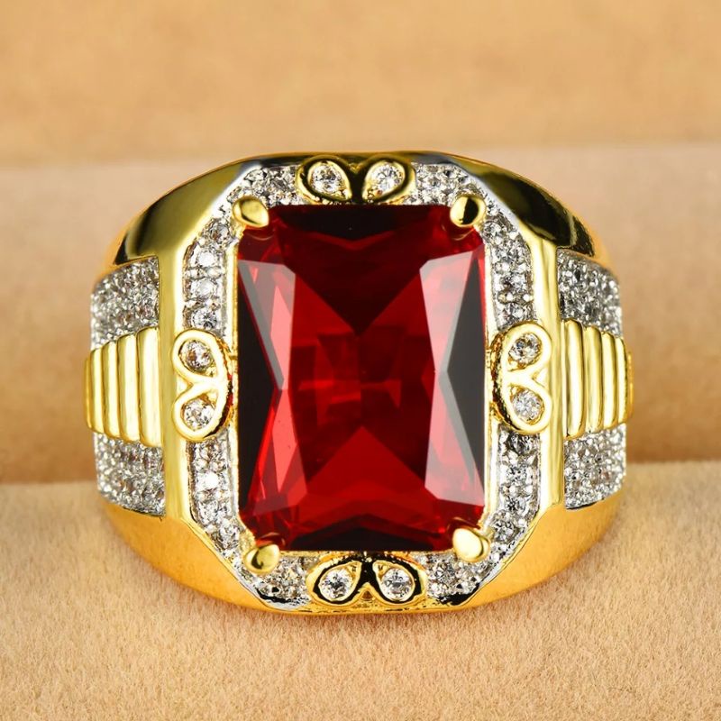 Cincin Batu Rubi Merah Ring Gold Filled Mewah Elegan Minimalis