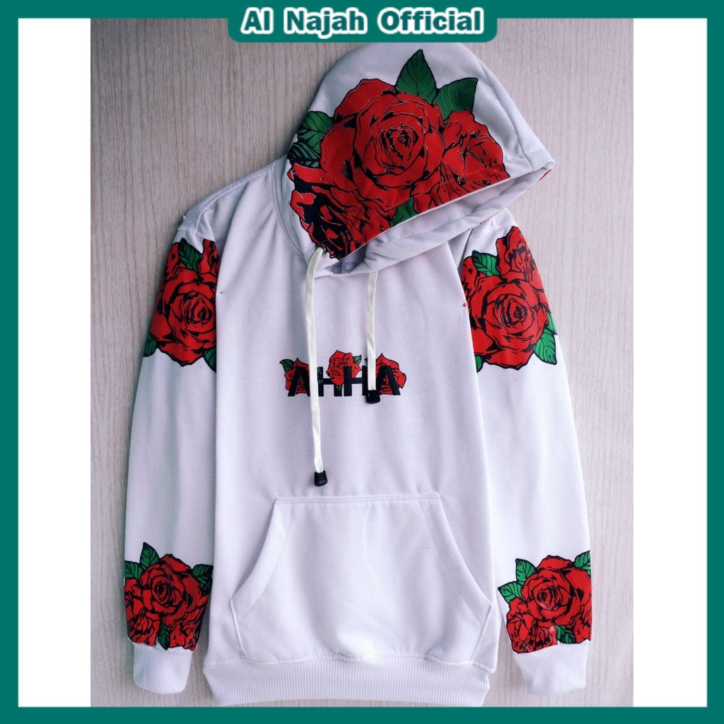 Tebal !! Sweater Hoodie AHHA Rose Putih