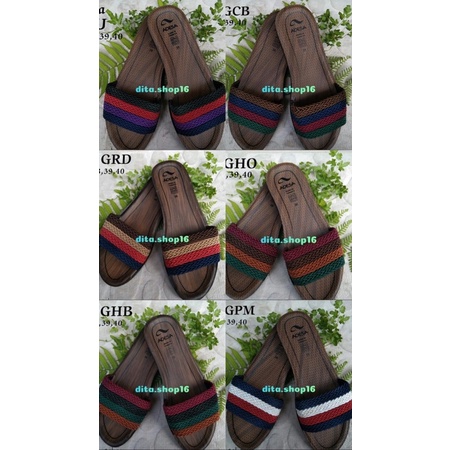 0Sandal Wanita Adesa Original Turki Turkye Turkey BEST SELLER Motif GARIS/PELANGI Rajut dan Ringan