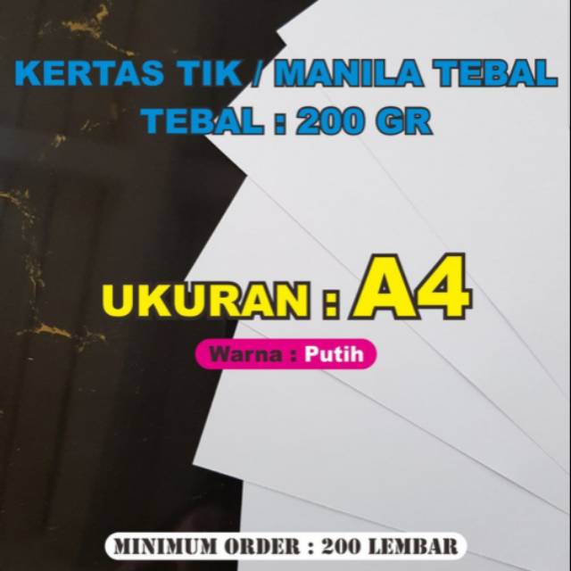 

( 200 lembar ) Kertas Tik Paper Stationery / Karton Manila Tebal ukuran A4 tebal 200 gr - READY STOCK