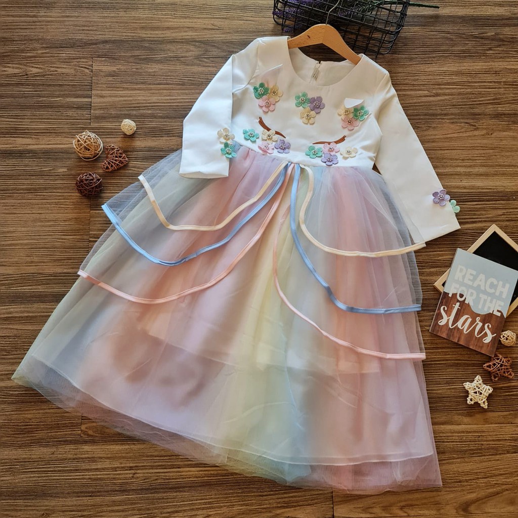 2T-13T DRESS UNICORN ANAK PANJANG / GAMIS UNICORN ANAK LENGAN PANJANG BAJU ULANG TAHUN