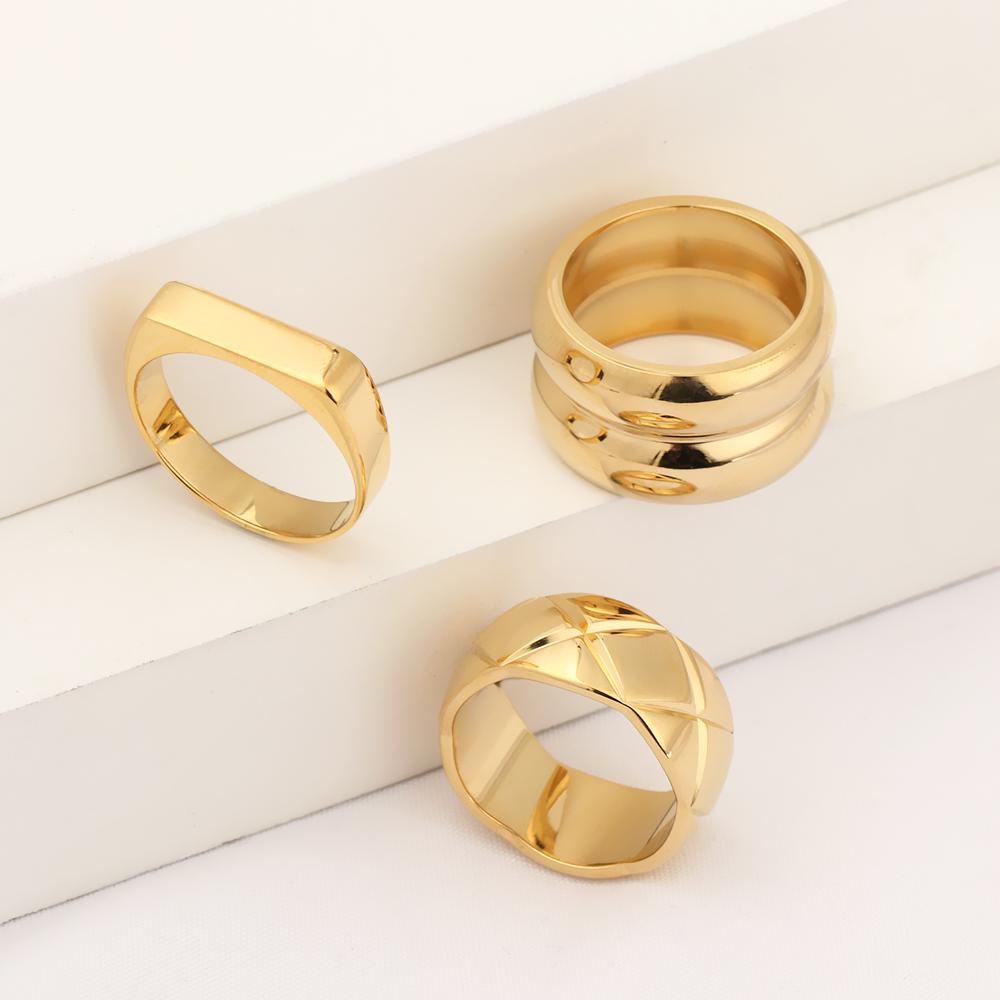 Lily Chunky Ring Jari Pernikahan Fashion Emas Tebal Stack Rings Geometris