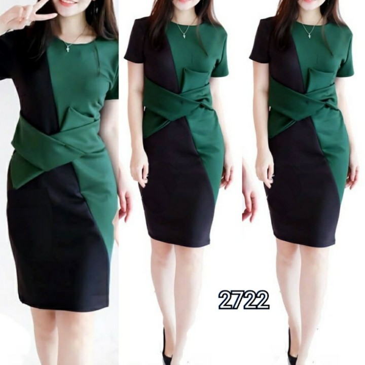 FWG - DRESS TWOTONE SCUBA / DRESS / BAJU DRESS WANITA / GAUN PESTA / DRESS KOREA / BAJU