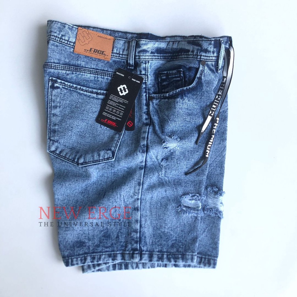 Celana Pendek Jumbo Sobek Robek Wiscer Jeans Pria Ripped Distro Keren Kekinian Original New Erge BIG SIZE size 37 - 44