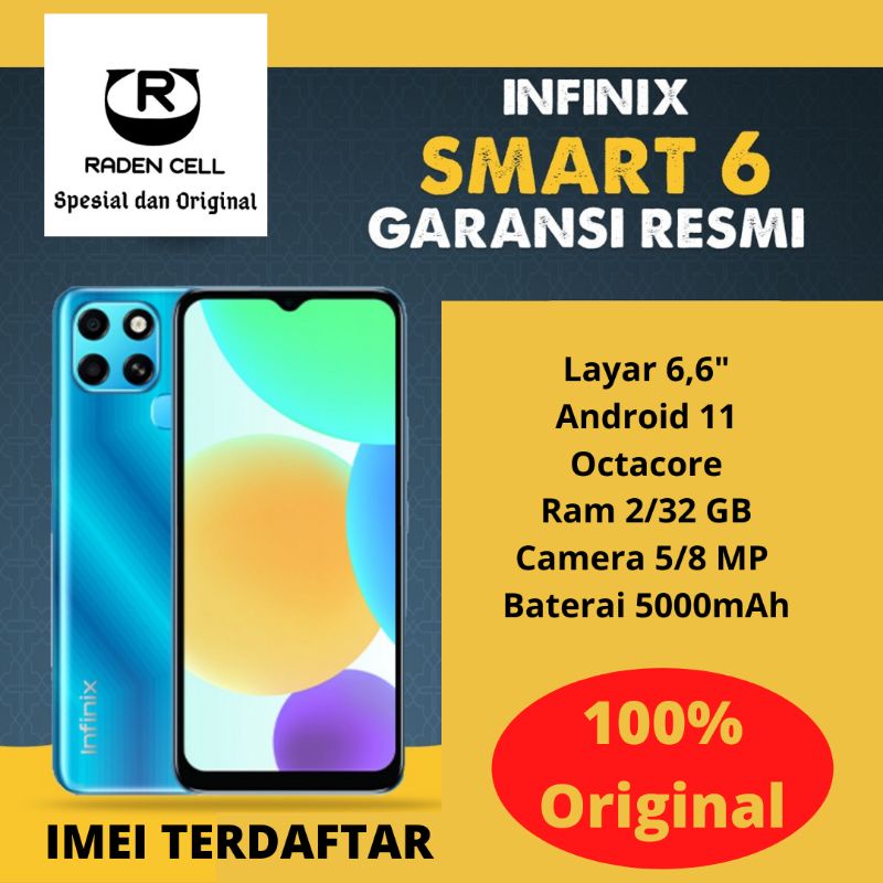 Infinix Smart 6 Ram 2/32 GB Handphone 4G LTE Murah HP Android 4G Murah HP 4G Garansi Resmi 1 Tahun