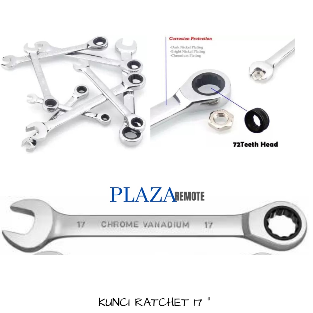 KUNCI RING PAS RATCHET 2IN1 BOLAK BALIK PANJANG 17 MM