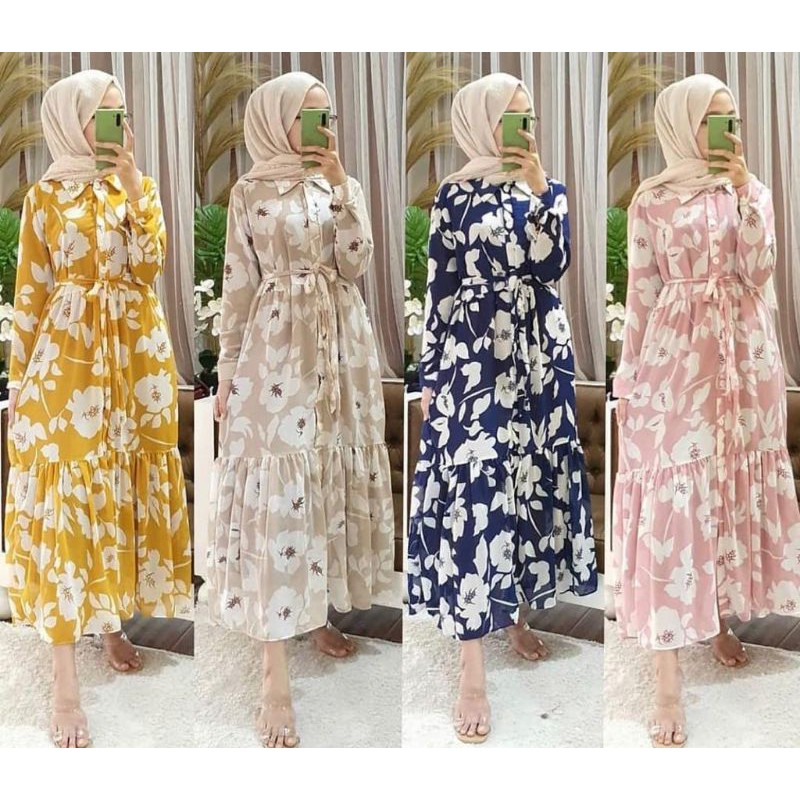 bunga long dress/gamis/maxi dress/pakaian wanita/baju muslim