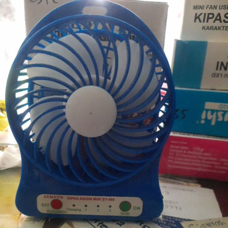 kipas angin cas mini + lampu emergency